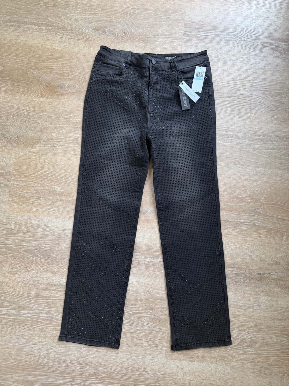 Black Rhinestone embellished BlankNYC Straight-Leg Jeans, size 31